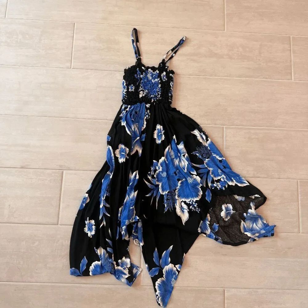 Summer Cocktail Elastic Stretchy Floral Print Dress Asymmetrical Small Smocked